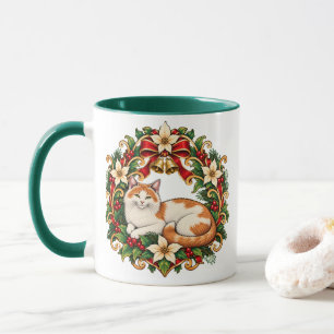 Taza Gato de Navidad Art Nouveau con Corona de Acebo