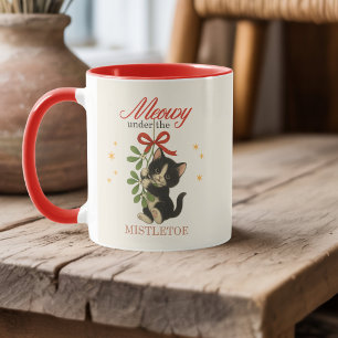 Taza Gato de Navidad Personalizado Vintage Meowy Muérda