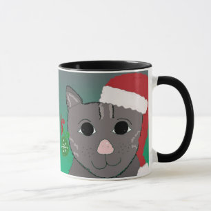 Taza Gato de navidades en un Sombrero Rojo