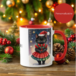 Taza Gato de Navidades negros en falda roja y verde