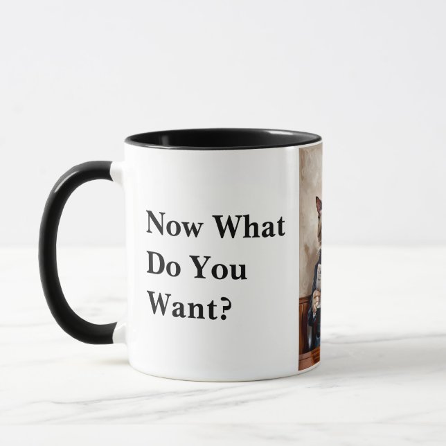 Taza Gato de oficina gruñón leyendo el periódico (Izquierda)