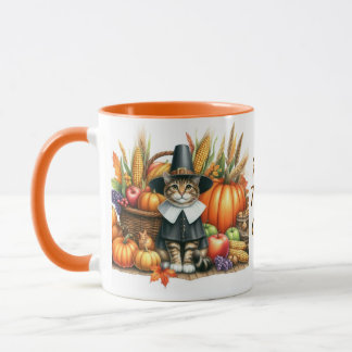 Taza Gato de peregrino feliz de Acción de Gracias