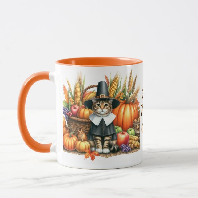 Taza Gato de peregrino feliz de Acción de Gracias (Izquierda)