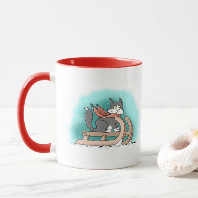 Taza Gato de Personalizado de invierno alegre (Con donut)