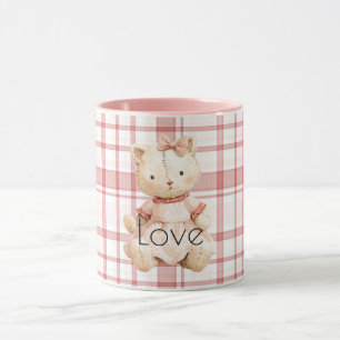Taza Gato de rayas de cuadros rosados