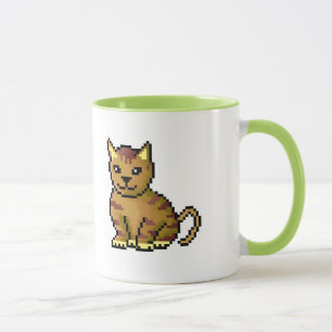 Taza Gato de tabby marrón fresco del pixel