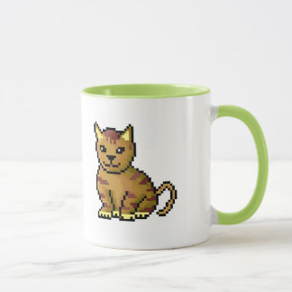 Taza Gato de tabby marrón fresco del pixel