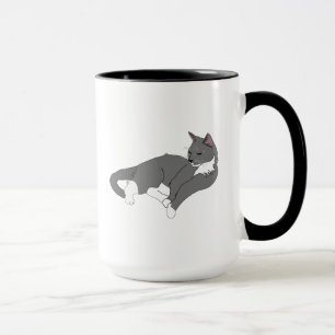 Taza Gato de Tuxedo Gris y Blanco