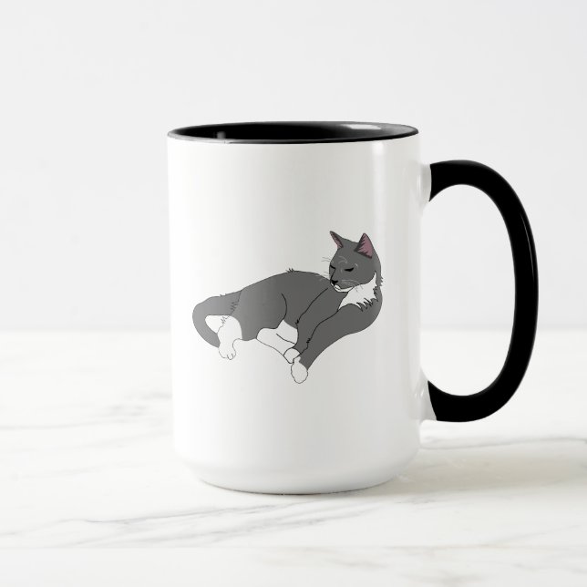 Taza Gato de Tuxedo Gris y Blanco (Derecha)