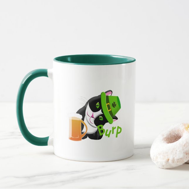 Taza Gato del Día de San Patricio (Con donut)