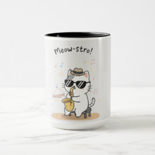 Taza Gato divertido tocando el saxofón de Jazz