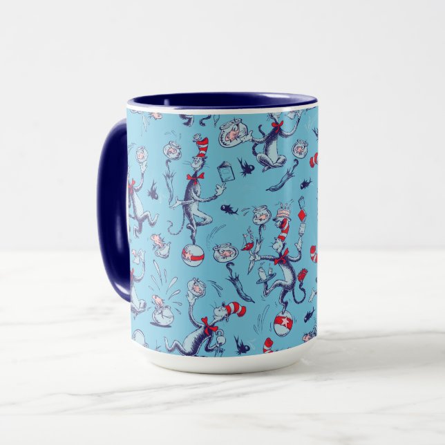 Taza Gato En El Gorra | Patrón azul (Anverso izquierdo)