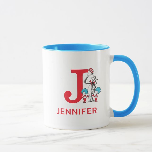 Taza Gato en el Gorra, Thing One Name y Monograma J (Derecha)