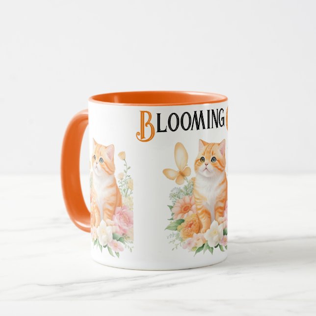 Taza "Gato en flor: Naranja y Blossom blanco Maravilla (Anverso izquierdo)