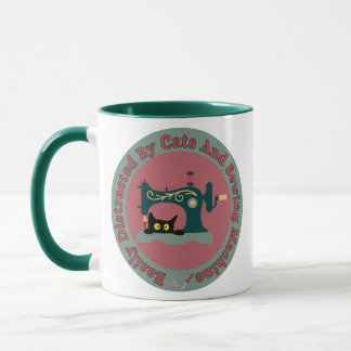 Taza Gato en Máquina de Coser Retro