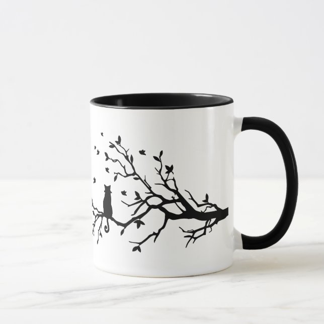 Taza Gato en un árbol - silueta (Derecha)