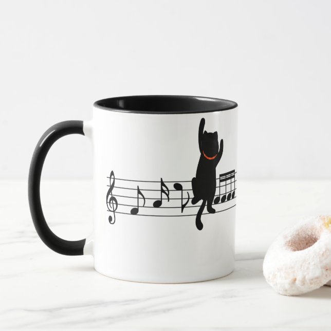 Taza Gato Escalando En La Música (Con donut)
