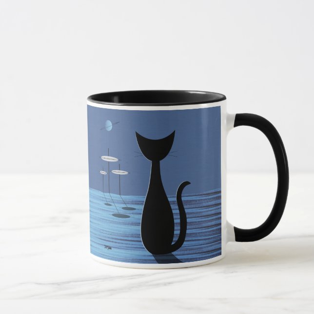 Taza Gato espacial de mediados de siglo en azul (Derecha)