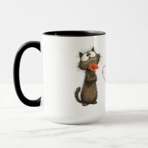 Taza Gato Esponjoso Lindo Sosteniendo una Flor Div