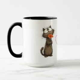 Taza Gato Esponjoso Lindo Sosteniendo una Flor Div