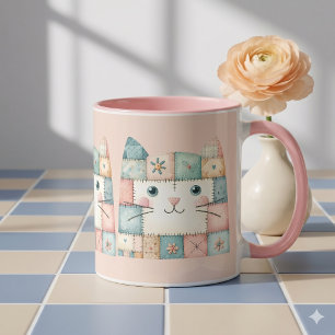 Taza Gato Falso de Parche con Cara de Gatito en Rosa Pa