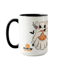 Gato fantasma lindo con calabaza | Mug de Hallowee