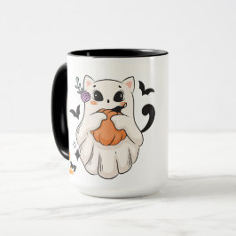 Taza Gato fantasma lindo con calabaza | Mug de Hallowee