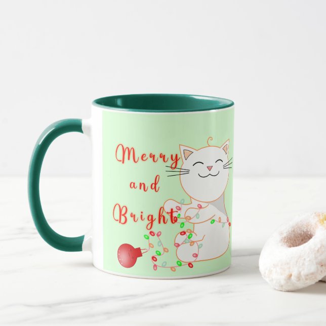 Taza Gato feliz jugando con luz LED | Navidades de cort (Con donut)