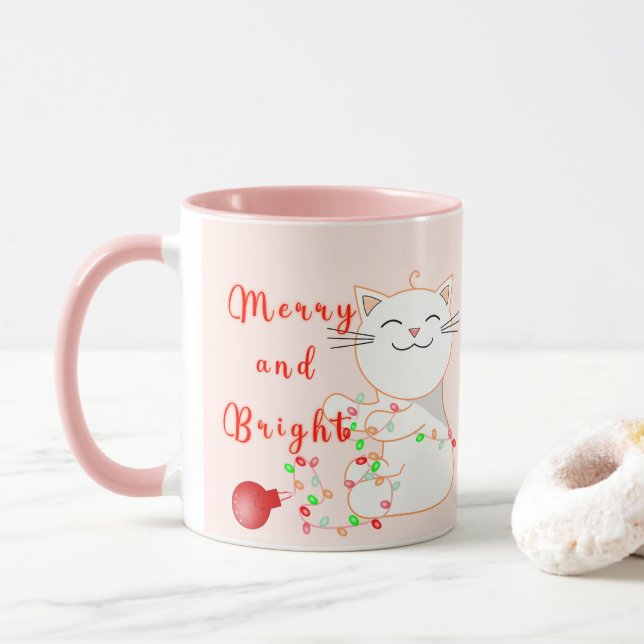 Taza Gato feliz jugando con luz LED | Navidades de cort (Con donut)