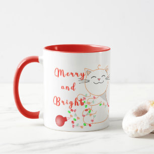Taza Gato feliz jugando con luz LED   Navidades de cort