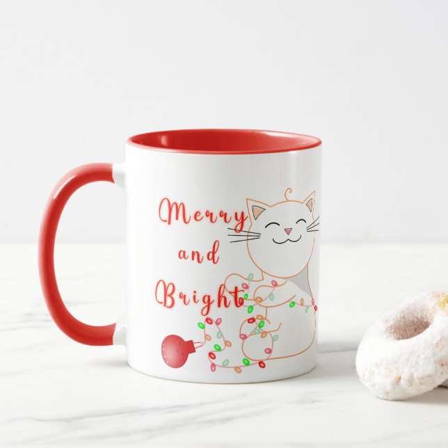 Taza Gato feliz jugando con luz LED | Navidades de cort (Con donut)