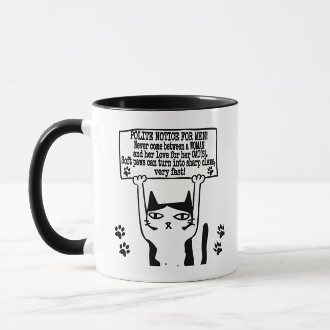 Taza Gato Gracioso Con Un Cartel De Advertencia Para Lo (Izquierda)