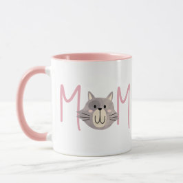 Taza Gato Gris Adorable. Día de la Madre Rosa Rubor par