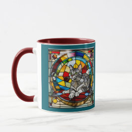 Taza Gato Gris Atigrado Vidrio Emplomado Adorable