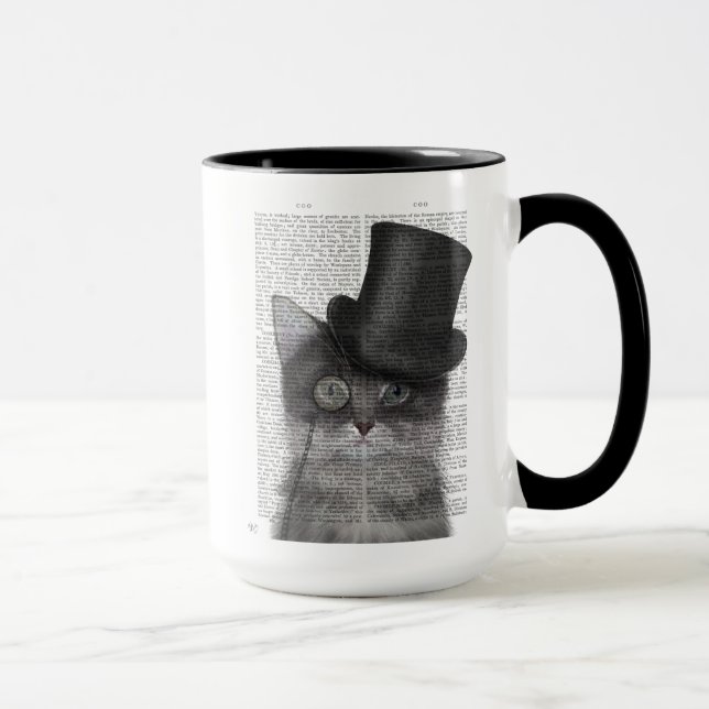 Taza Gato gris con sombrero superior (Derecha)