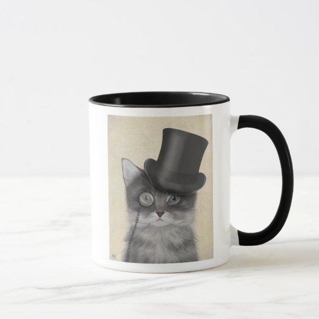 Taza Gato gris con sombrero superior (Derecha)