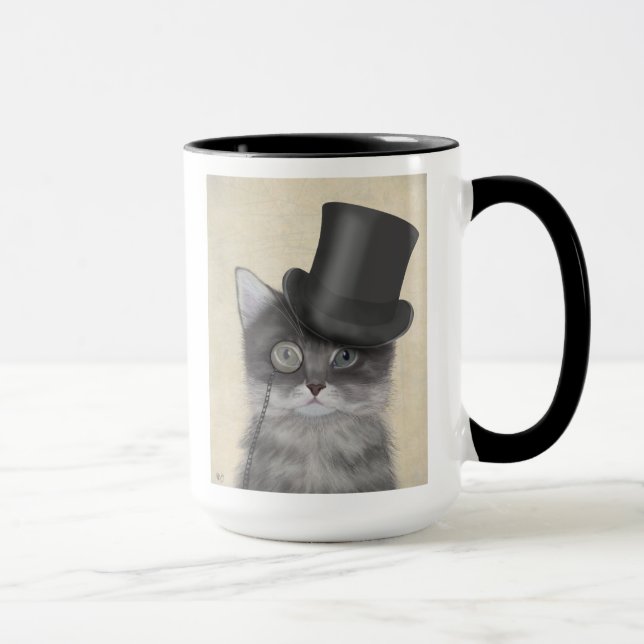 Taza Gato gris con sombrero superior (Derecha)