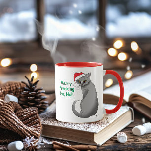 Taza Gato Gris Divertido Gruñón Navidad Humor Festivo