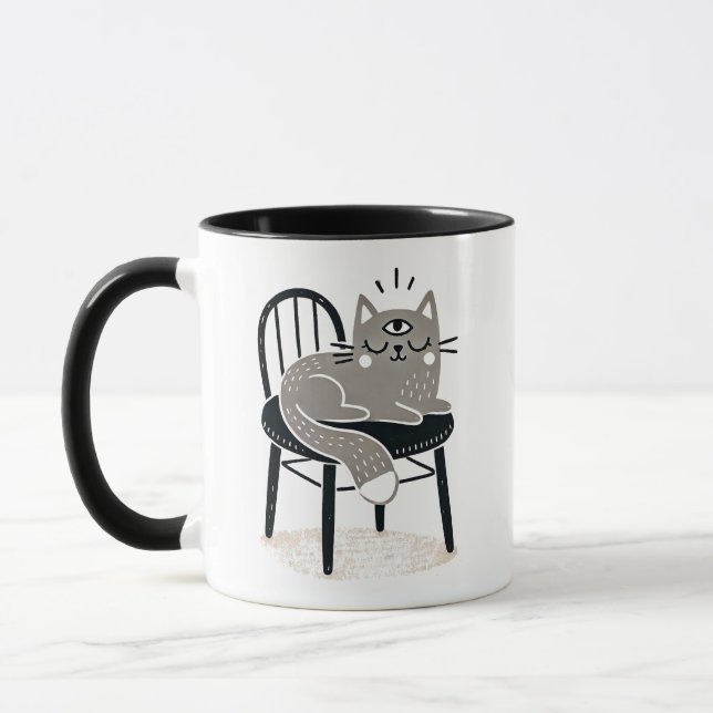 Taza Gato gris místico durmiendo en tercer ojo abierto (Izquierda)