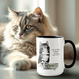 Taza Gato Gris Tabby Independiente Azul Divertido Lindo