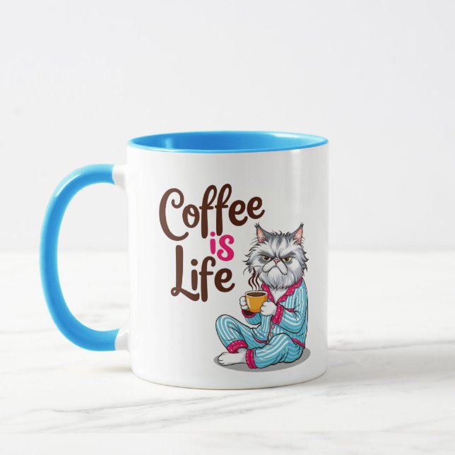 Taza Gato gruñón con-"El café es vida" Nombre editable  (Izquierda)