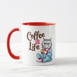 Taza Gato gruñón con-"El café es vida" Nombre editable 