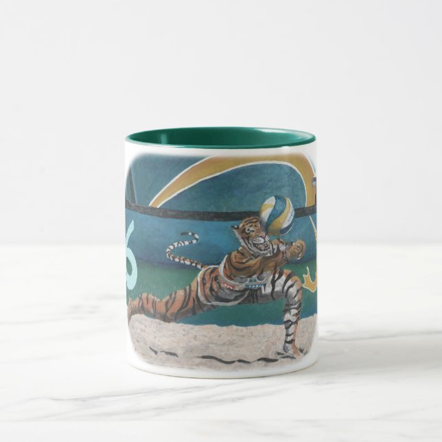 Taza Gato Guerrero Jugando Fantasía De Voleibol Café Mu (Centro)