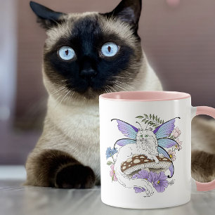 Taza Gato Hada Caprichoso Blanco Hongo Azul Fantasía