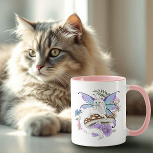 Taza Gato Hada Caprichoso Blanco Hongo Azul Fantasía