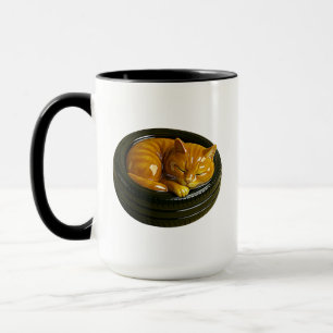 Taza Gato Jengibre Lindo Durmiendo en Neumático