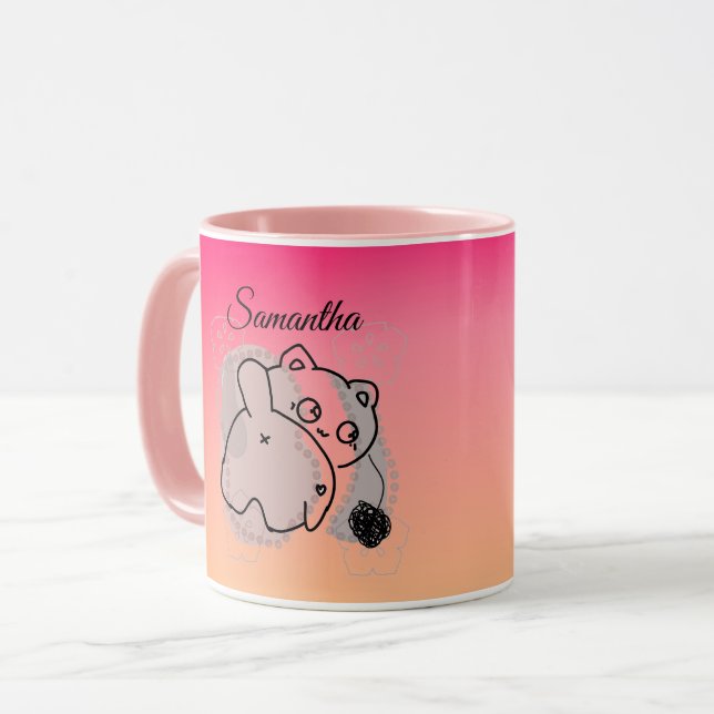 Taza Gato juguetón personalizado con yarn (Anverso izquierdo)