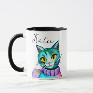 Taza Gato kitsch azul personalizado personalizado