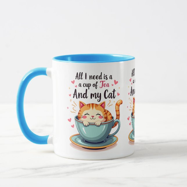Taza Gato lindo en el arte acogedor de Kawaii en la tel (Izquierda)