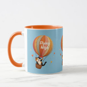 Taza Gato Lindo Globo Aerostático Arte Caprichosa Azul